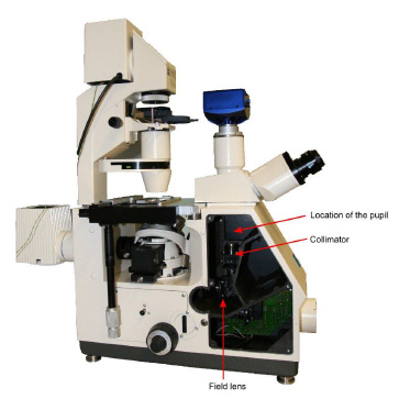 Axiovert 35 显微镜，取下侧盖可进入瞳孔